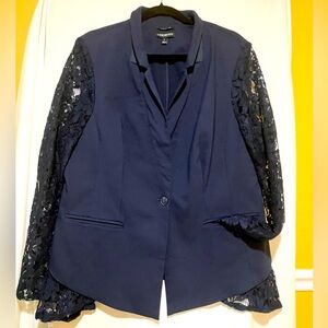 Lane Bryant “The Bryant Blazer” Blue Women’s Size 16 Laced Floral Sleeve Blazer